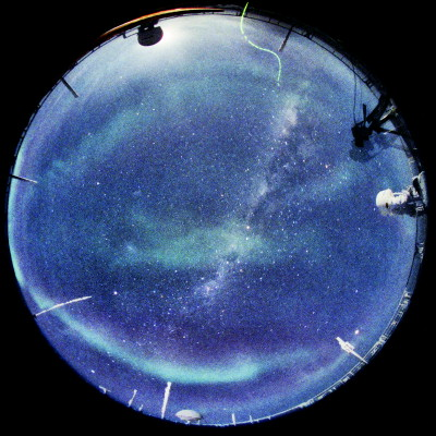 [AuroraFE01.jpg]
180° fisheye images cover the entire sky and show various auroral curtains crossing path with the much farther Milky Way.