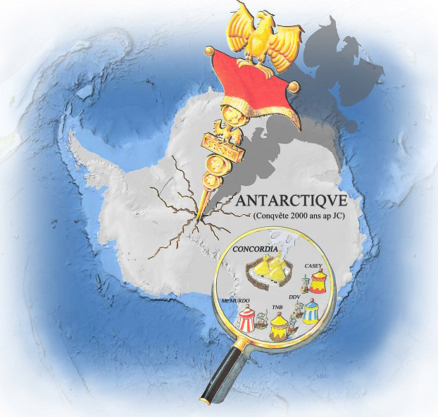 [Antarctic_SPQR.jpg]
Special midwinter edition of the map of Antarctica (done by Michel and Claire). Savvy people won't have any trouble guessing the inspiration for this map...