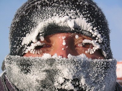 [FrozenChristophe.jpg]
The ice forming on the face of Christophe shows all the difficulty of working outdoors at such insane temperatures as experienced at Concordia. On that day the temperature was barely below -60°C and it was sunny; it would drop an extra 20° at the height of the winter darkness.