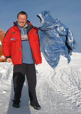 [FrozenCloth.jpg]
Typical Antarctic practical joke: take someone's clothing, soak it, and hang it out to 'dry' outside.