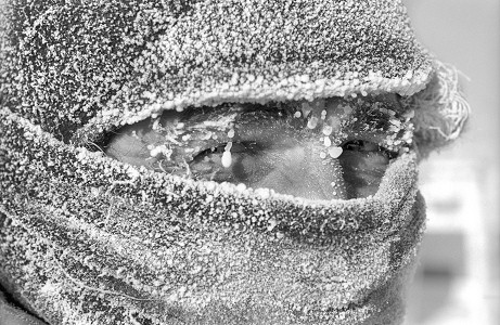 [FrozenFaceJeffClose-BW.jpg]
Close up on Jeff's frozen eyes, the only part of the body exposed when conditions get tough.