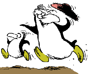Drawing of running penguins
