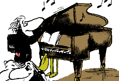 Drawing of a penguin playing the piano