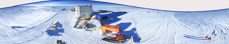 [DomeC-Aerial7FHW.jpg]
Aerial view of Concordia station, but here I unrolled the fisheye image to produce a 360° panorama. The sine cutoff is due to the way the image was produced as I wanted to impose a straight horizon line. You can see me and a colleague in the lower-right corner, holding the line to the balloon (invisible above). I'm actually visible on all those images, can you spot me ?