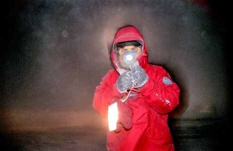 [EmanueleCollectingSamples9.jpg]
Emanuele in winter snow sampling garb: plastic gloves on top of pile gloves to avoid contamination, face mask against freezing lungs and serious 'bellylamp' to find his way. Samples are collected inside small vials, sealed, and then analyzed in the lab on the ion chromatograph.