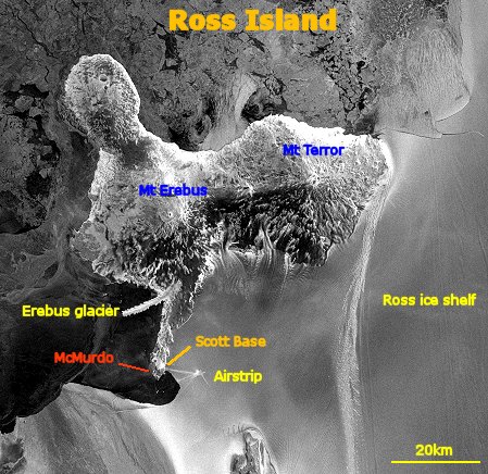 RadarSat image of Ross Island, Mc Murdo and Erebus