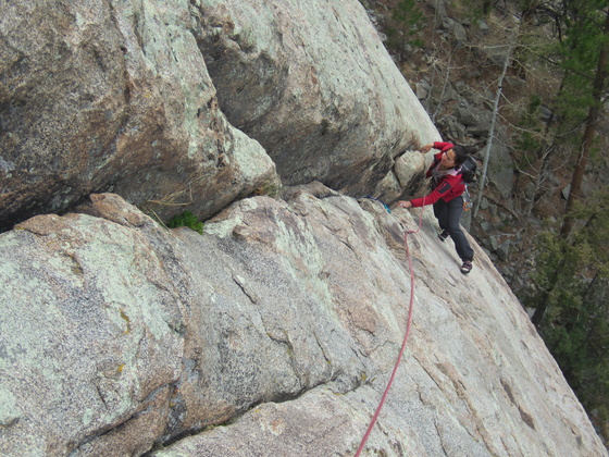 [20190504_101353_CombatRock.jpg]
And back to where we started, or almost, climbing at Combat Rock, near Estes Park. Great granite.