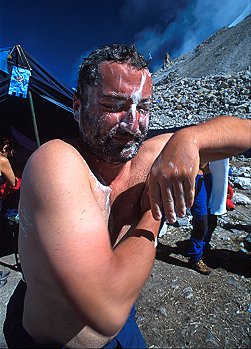[Michele.jpg]
Michele washing up (not a luxury). I won't quote any names, but some members of the expedition never washed of the entire period (not even hair or teeth...)