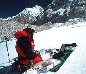 [Radioactivity.jpg]
Berni taking radioactivity (namely Cesium 137) measurements near the Nangpa-La pass.