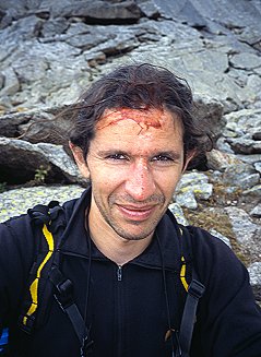 [BloodyFace.jpg]
My bloody face after a heated discussion with a rock coming down from Spearhead. Yes, that was just after I took off my helmet, and 2 weeks after the same thing happened at Devil's Tower.