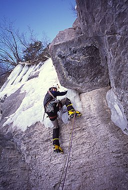 [SpiralStaircaseDryStart.jpg]
That's me leading an unusual dry start of the Spiral Staircase (normally WI3/4), a year later.