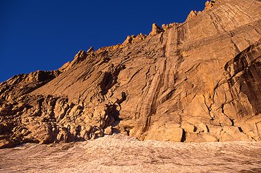 [StetnerLedges.jpg]
Base of the Diamond. Stetner's ledges are the large right facing dihedrals on the left of the picture.