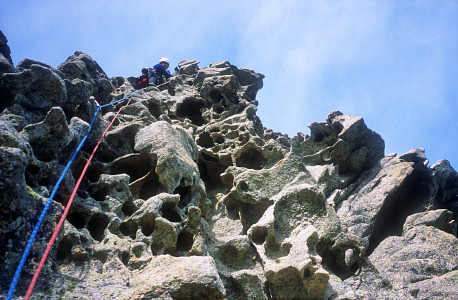 [Corsica_Taffoni.jpg]
First contact with Taffoni on the Pilastru di Alba. It's steep and intimidating, particularly the hollow sound when you knock the rock.