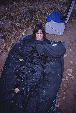 [WetSleepingBag.jpg]
Jenny waking up in a wet sleeping bag at the Phantom campground.
