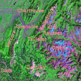 [GrenobleMountainMap.jpg]
Map of the mountain ranges around Grenoble (Landsat 7 pseudocolor image).