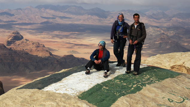 [20111106_084450_ThamudeanRd.jpg]
Summit of Wadi Rum, with the Jordan flag painted on the rock