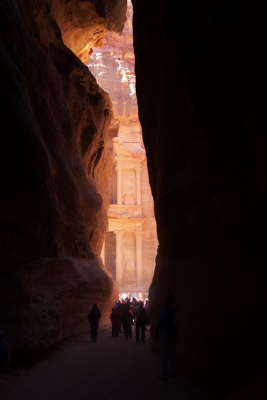 [20111108_105940_PetraTreasury.jpg]
The treasury seen from the entrance of the Siq. Definitely the most famous image of Petra, but turned difficult to take by the amount of tourists at the base and the great amount of dust kicked up by the horses. If you want to take a better image than mine, show up early during the wet season (whenever that is) !