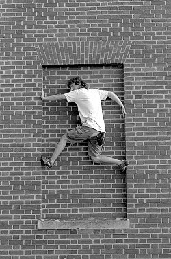 [Buildering_Window.jpg]
Climbing can be had in the poorest settings, if only you use your imagination and manage to escape campus police for long enough...