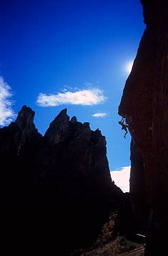 [SmithBacklit.jpg]
Cliffhanger backlit climber on classic 5.12 overhang.