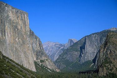 [ElCapHalfDome.jpg]
With El Capitan (left) and Half Dome (center background), the Sentinel is the 3rd major structure visible from Yosemite Valley (visible between Half Dome and the Cathedrals).