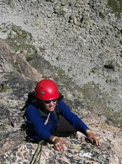 [20110715_132416_PierreAndre_MarmottesGivrees.jpg]
Reaching the summit of 'Marmottes Givrées'. One of the many places were climbers have had all their gear eaten by crazy marmots, so beware what you leave at the base.