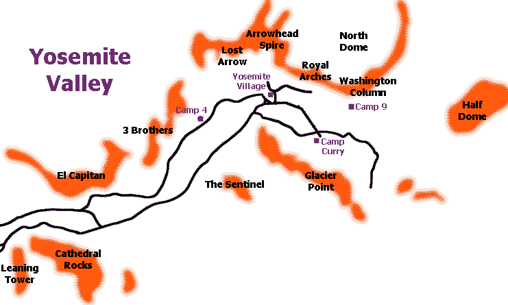 Map of Yosemite valley