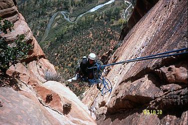 [ZionRopeFlying.jpg]
Trying to rappel with the rope flying up in a windstorm.