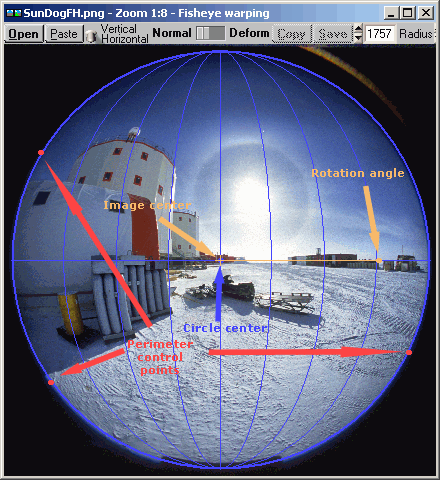 Fisheye image before and after horizontal correction mouseover effect 