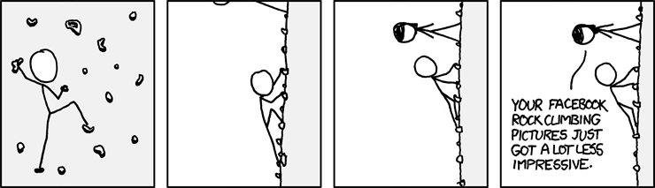 [XKCD_Climbing.png]
Facebook climbing pictures (from XKCD).