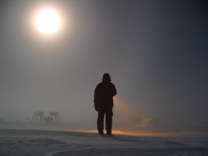 Emanuele returning to Concordia in a windstorm after a sampling session