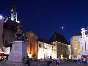 Main square of Grenoble with the moon, just a few minutes before an impressive overpass of the space station closely followed by the shuttle