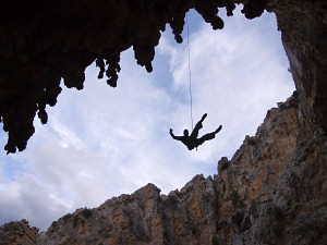 The mouth of the shark: coming back down Lolita (7a) in the Sikati cave, Kalymnos island
