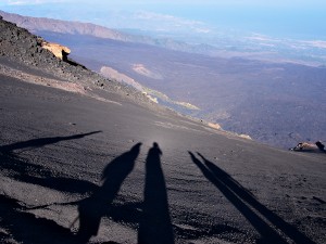 Backscattered light in the dust above the huge recent lava deposit of Mt Etna