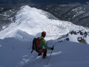 Skiing down the Grands Moulins