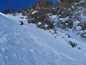 Steep skiing in the Gandoliere couloir