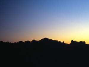 Anamorphic image of twilight in Arches National Park