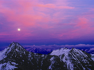 Dawn across the italian Alps as seen from the Grande Jorasses hut