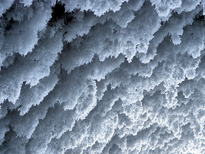 Ice crystals growing on the ceiling of the underground garage