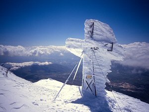 Iced up cross on the summit of Velino