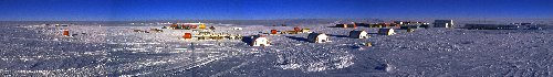 DCPano - *Bonus Image* 180° panorama of the Dome C station taken from a mast at midnight. The entire station is visible as it was in 2000.