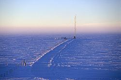 AtmosPathHaze - The road leading to the atmosphere science instruments, with purple haze from the low sun.