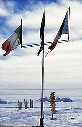 OldFlags - Old flags above the summer camp after surviving an antarctic winter.
