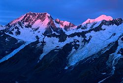 CookTasmanPurple - Purple sunrise on Mt Tasman and Mt Cook, New Zealand 2000