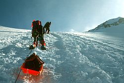 SteepSledPull - Pulling up a sled at Windy Corner, Denali, Alaska 1995