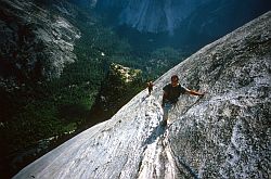 CrestJewelEasy - Jenny and Vincent on the easy finish of Crest Jewel Direct. North Dome, Yosemite, California, 2003
[ Click to go to the page where that image comes from ]