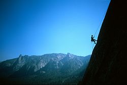 FrenzyRappel - Vincent rappelling off the Central Pillar of Frenzy. Middle Cathedral, Yosemite, California, 2003
[ Click to download the free wallpaper version of this image ]