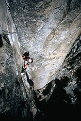 MoratoriumJenny - Jenny on the dihedral of the Moratorium. El Capitan, Yosemite, California, 2003
[ Click to go to the page where that image comes from ]