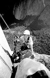 Salathe_BW35_JugRelax - Jenny relaxing on her ascenders. Salathé Wall, El Capitan, Yosemite, 2003
[ Click to go to the page where that image comes from ]