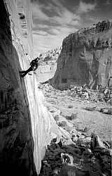 BW_CapitolReefRappel - Jenny rappelling down. Capitol Reef NP, Utah, 2003
[ Click to go to the page where that image comes from ]