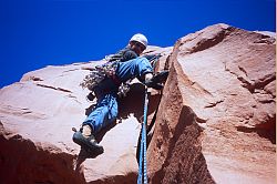 FineJadeG - Guillqume on Fine Jade (5.11a), Rectory, Moab, Utah, 2003
[ Click to go to the page where that image comes from ]